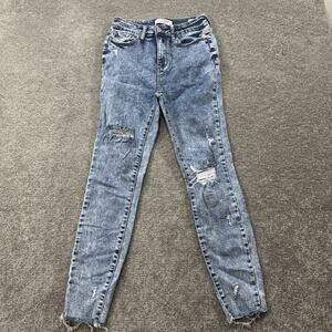 Judy Blue Distressed Skinny Jeans Womens 3/26 Light Acid Wash Frayed Hem Denim